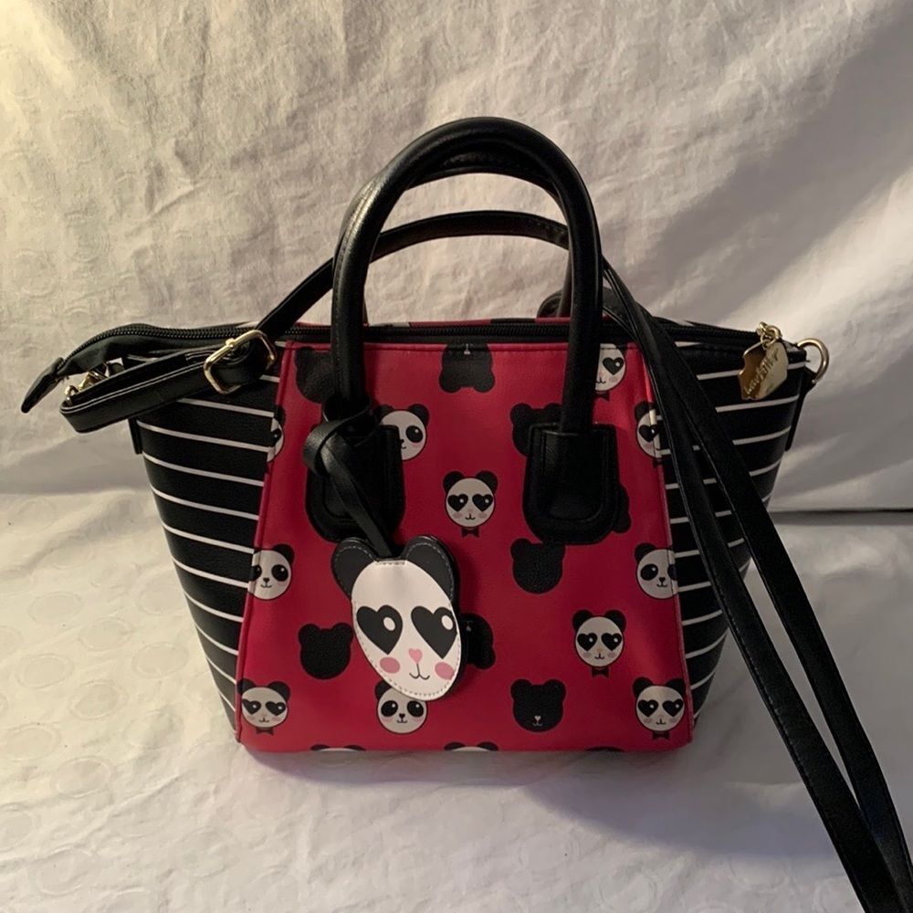 BETSEY JOHNSON PANDA PURSE BAG Preowned Crossbody or Handbag Hot Pink/Black - Picture 4 of 11